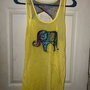 Yellow Tank Top with Colorful Elephant Design